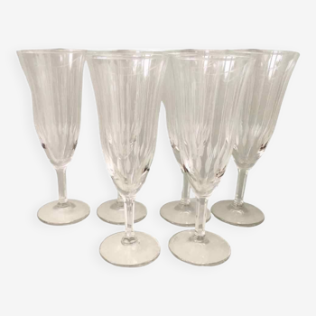 6 chiseled glass champagne flutes