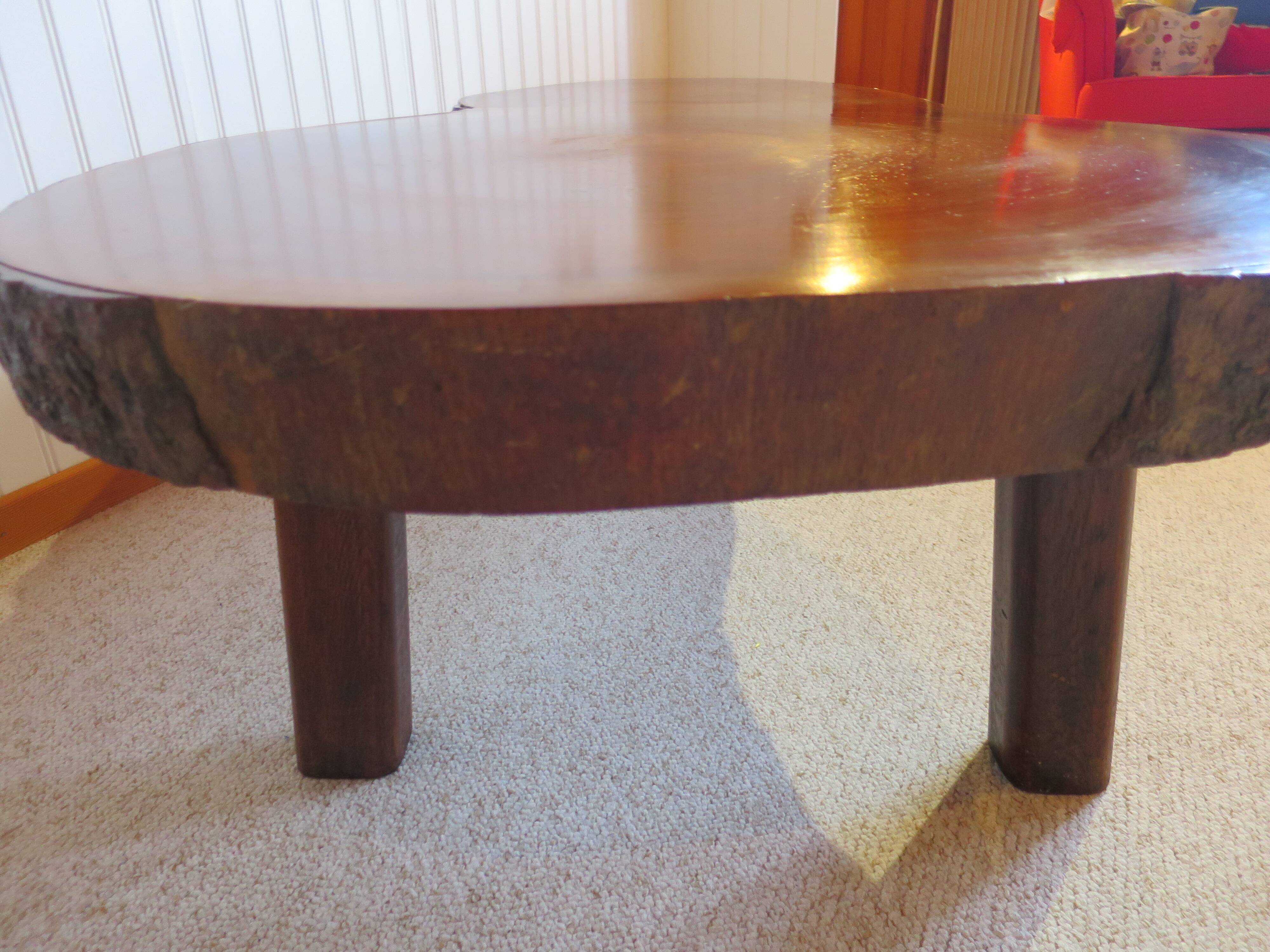 Tripod coffee table - solid okoumé wood - organic shape - brutalist style
