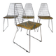 Set de 4 chaises design en cuir décoré à main et acier, années 1970