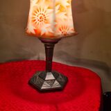 Antique 1930s regul lamp with painted opaline lampshade, art deco, 36x18