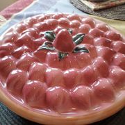 Vintage dessert plate in glazed ceramic with strawberry design, 1950s-1970s.