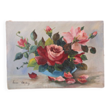 Painting bouquet of flowers, still life, signed Louis Andrey, oil on canvas, mid-twentieth