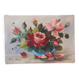 Tableau bouquet de fleurs, nature morte, signée Louis Andrey, huile sur toile, milieu XXème