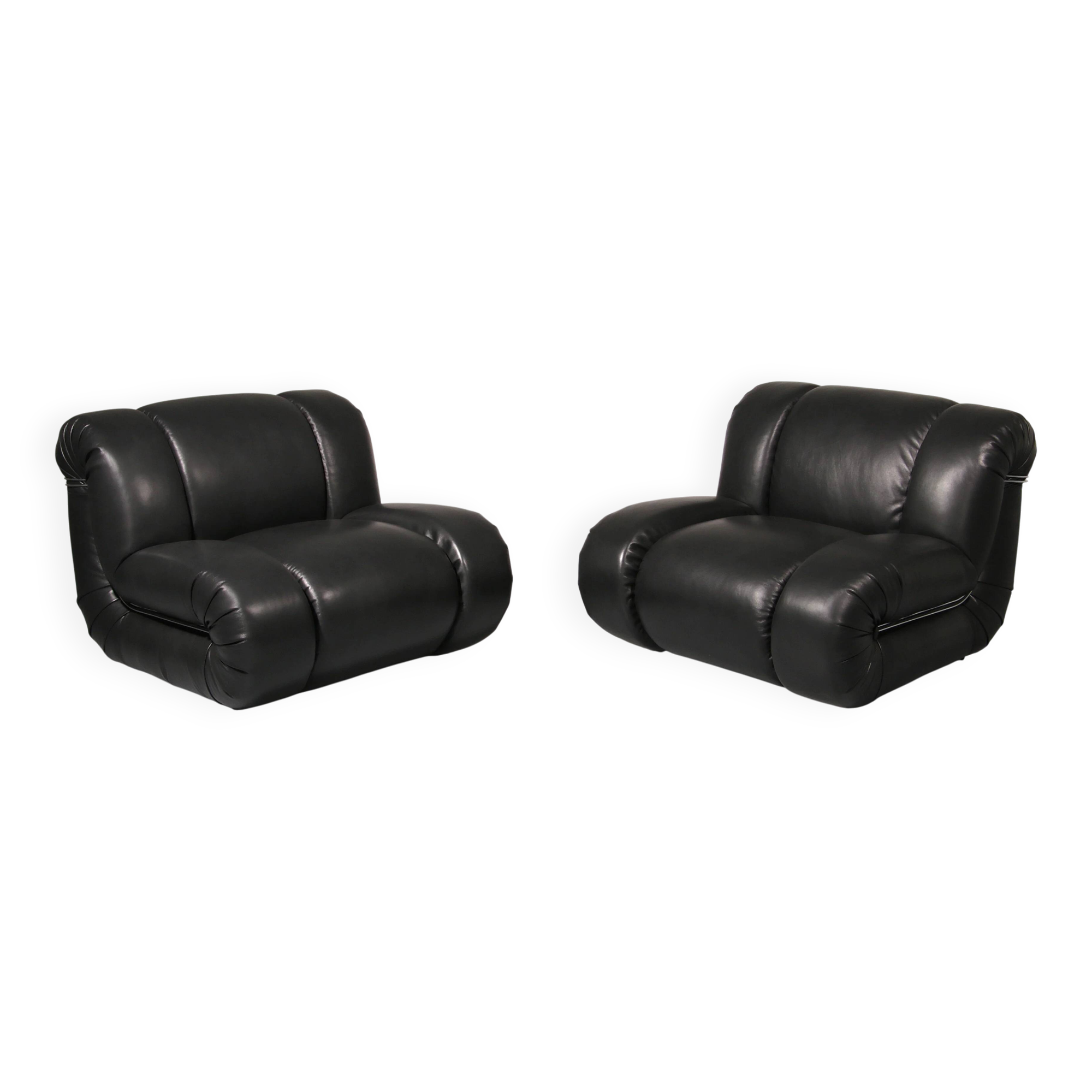 Mimo Padova black leather modular lounge chairs "Velasquez" - 1970