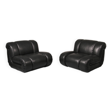 Fauteuils modulables en cuir noir Mimo Padova « Velasquez » - 1970
