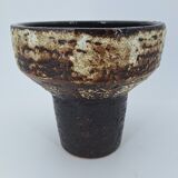 Modernist brutalist standing vase chamotte stoneware shaded brown, ocher, ivory Scandinavian design 1970