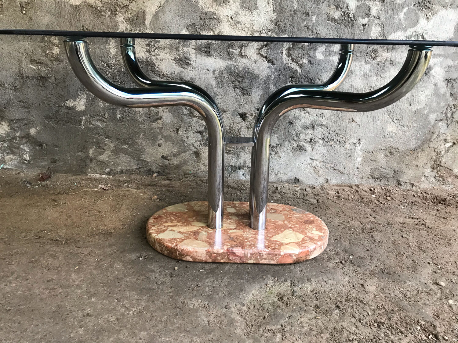 Smoked glass and marble table