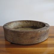 Antique 19th Century Large English Elm Wooden Straight Sided Dairy Wash Bow