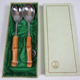 Vintage salad service Solingen in stainless steel and bamboo – Germany