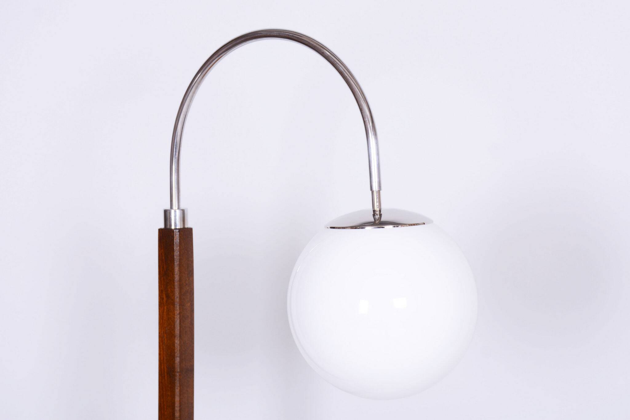 Restored ArtDeco Floor Lamp, J. Halabala, UP Zavody, Walnut, Czechia, 1930s