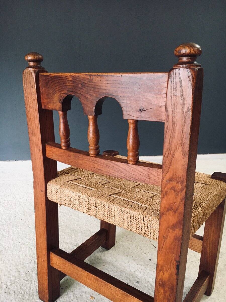 Oak & Rope Travail Populaire Side Chair, Belgium, 1950s