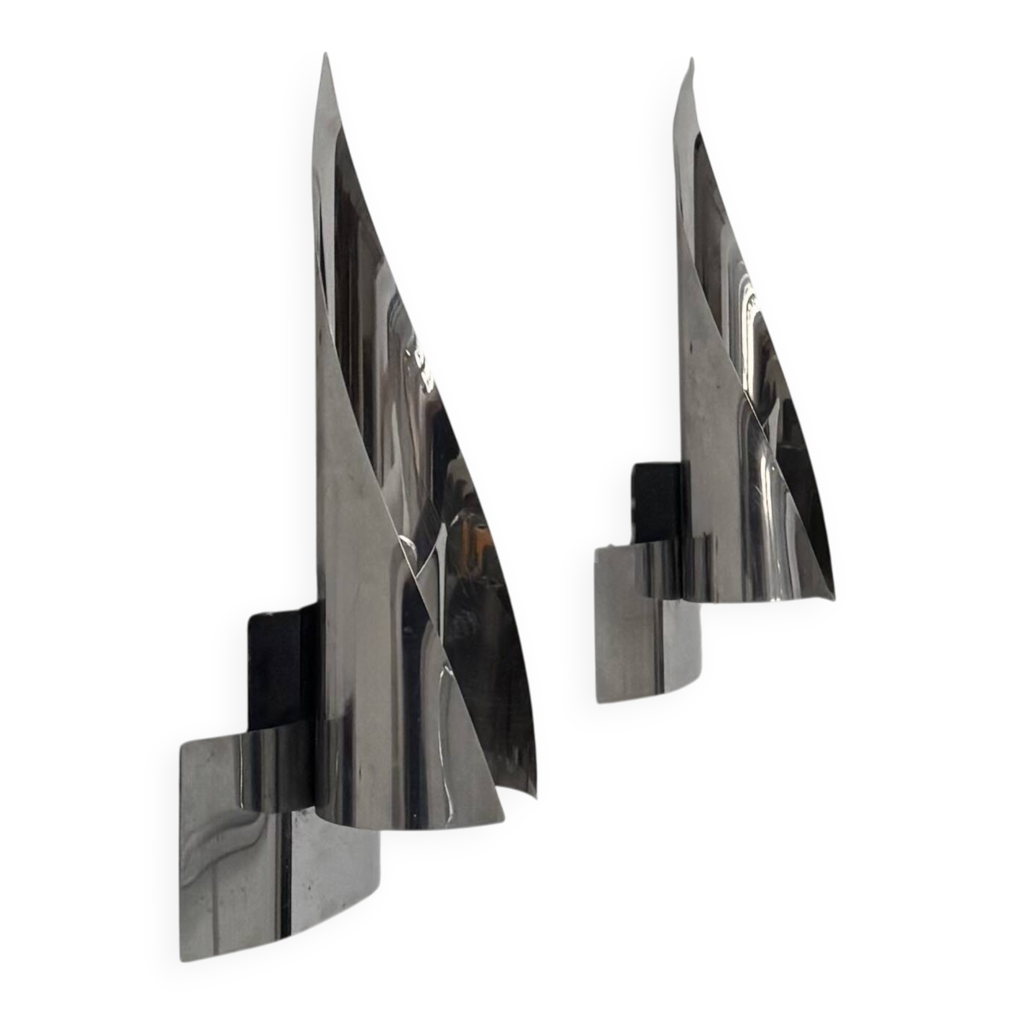 Pair of vintage wall lights, chrome metal, France, 1970.