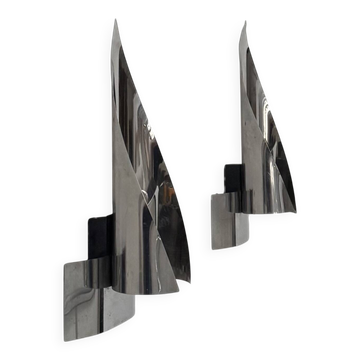 Pair of vintage wall lights, chrome metal, France, 1970.
