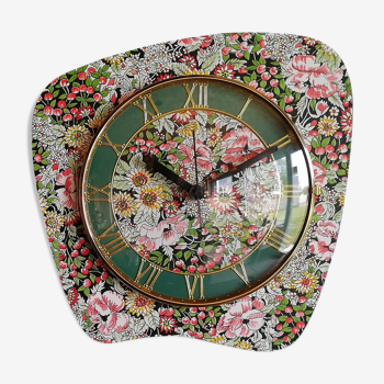 Horloge vintage pendule murale silencieuse "Cerises Fleurs"