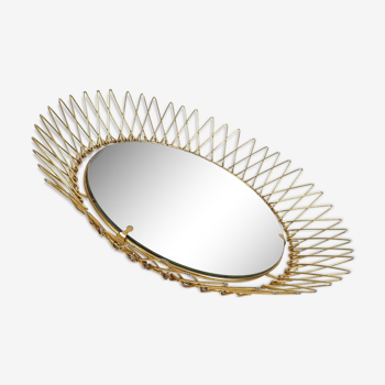French articulated brass convex mirror  1950 s diameter 30cm