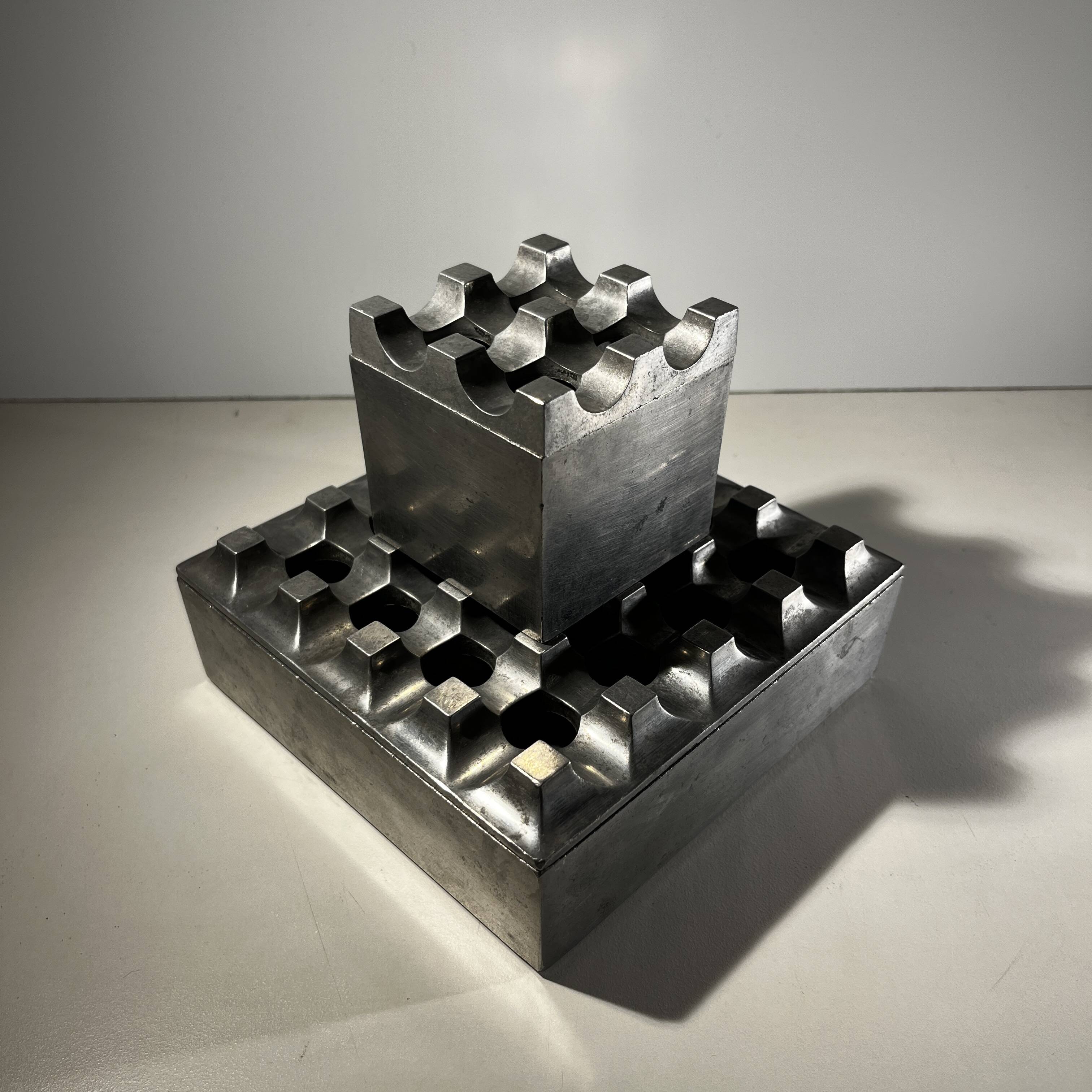 "Ultima15" set of 2 brutalist ashtrays, cast aluminum, ca 1970