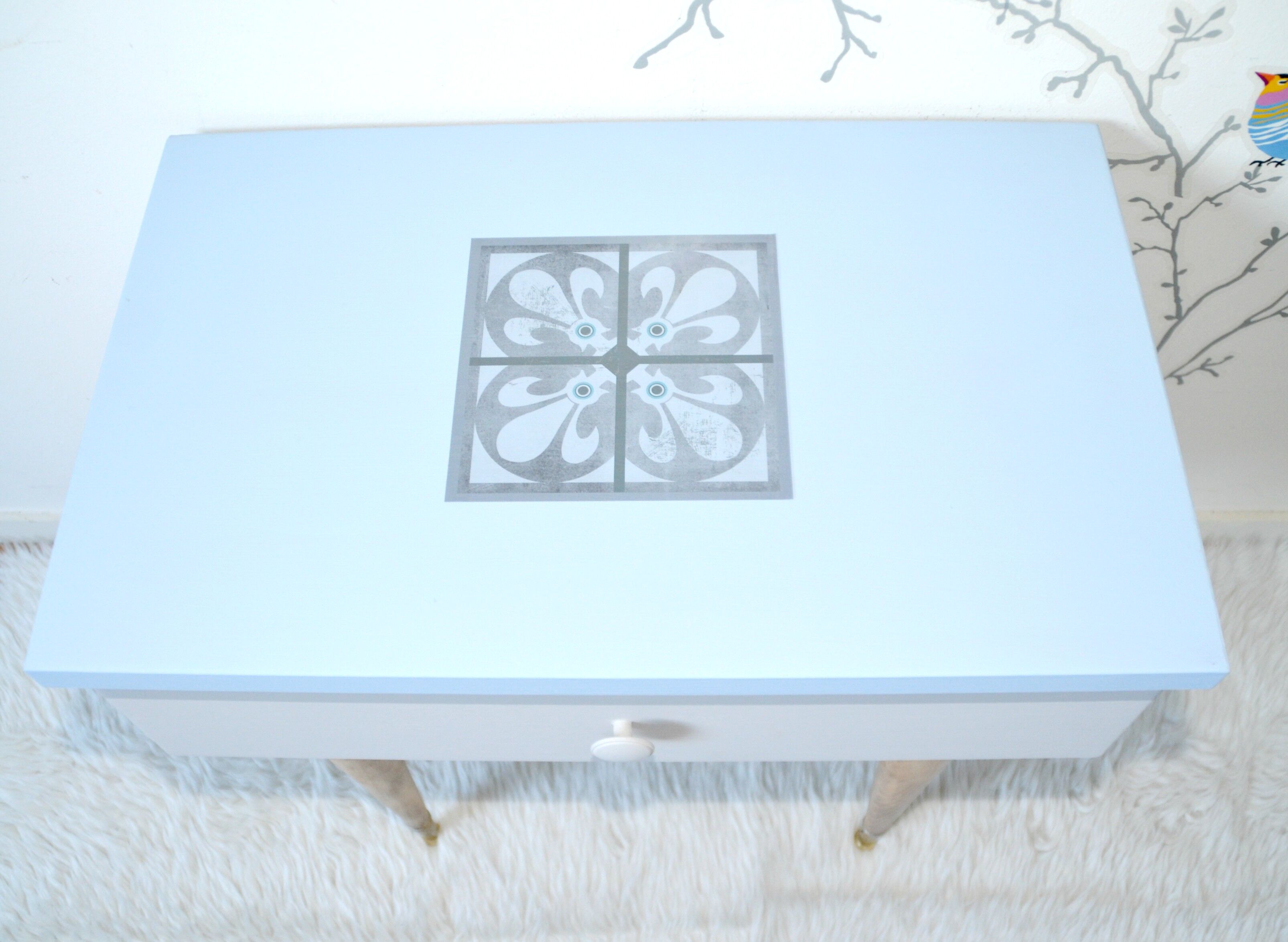 Revamped vintage bedside on blue