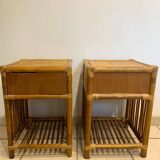 Pair of vintage rattan bedside tables