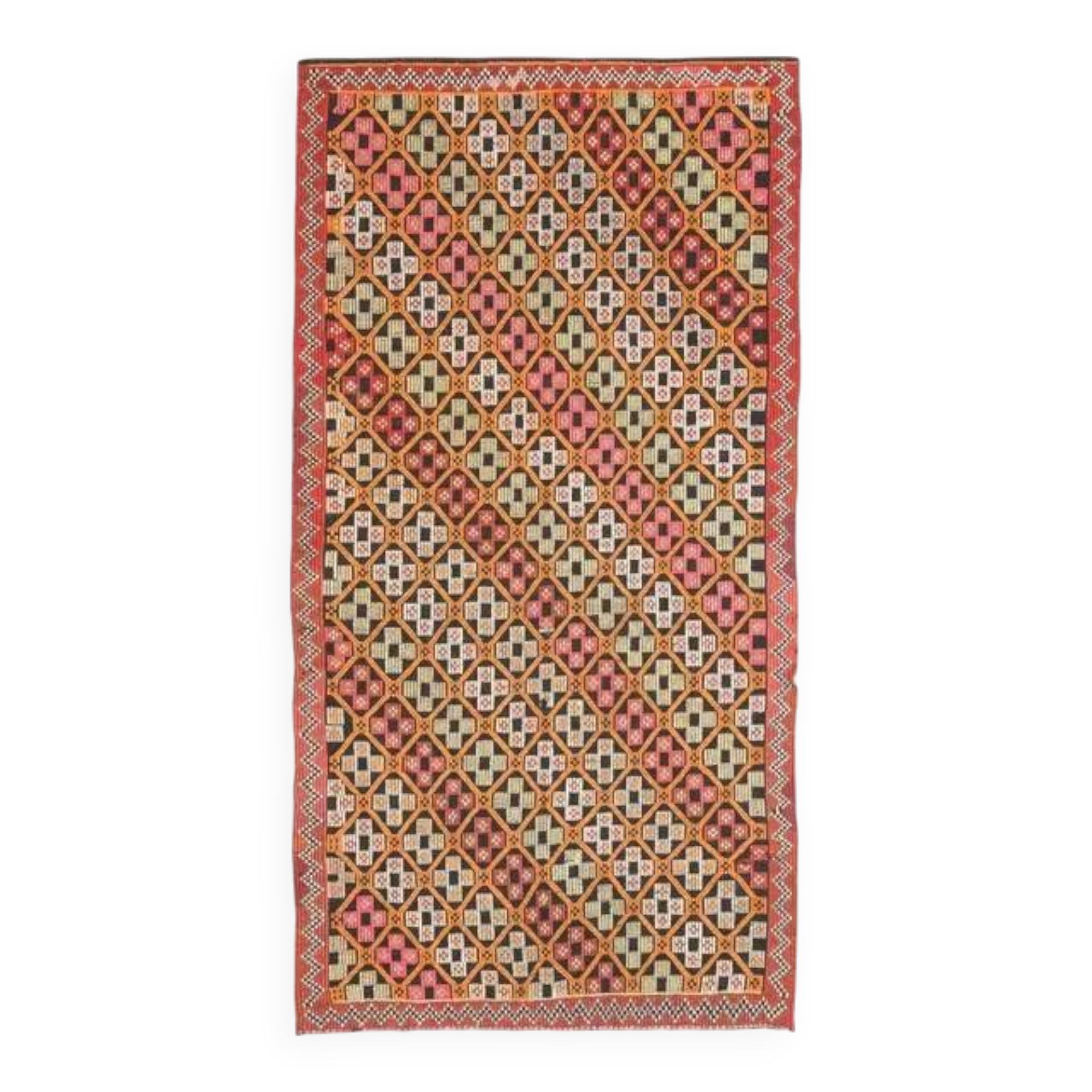 1970s Vintage Turkish Oushak Handmade Wool Cotton Orange Area Rug 152x295