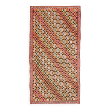 Tapis vintage turc Oushak fait main en laine et coton orange, années 1970