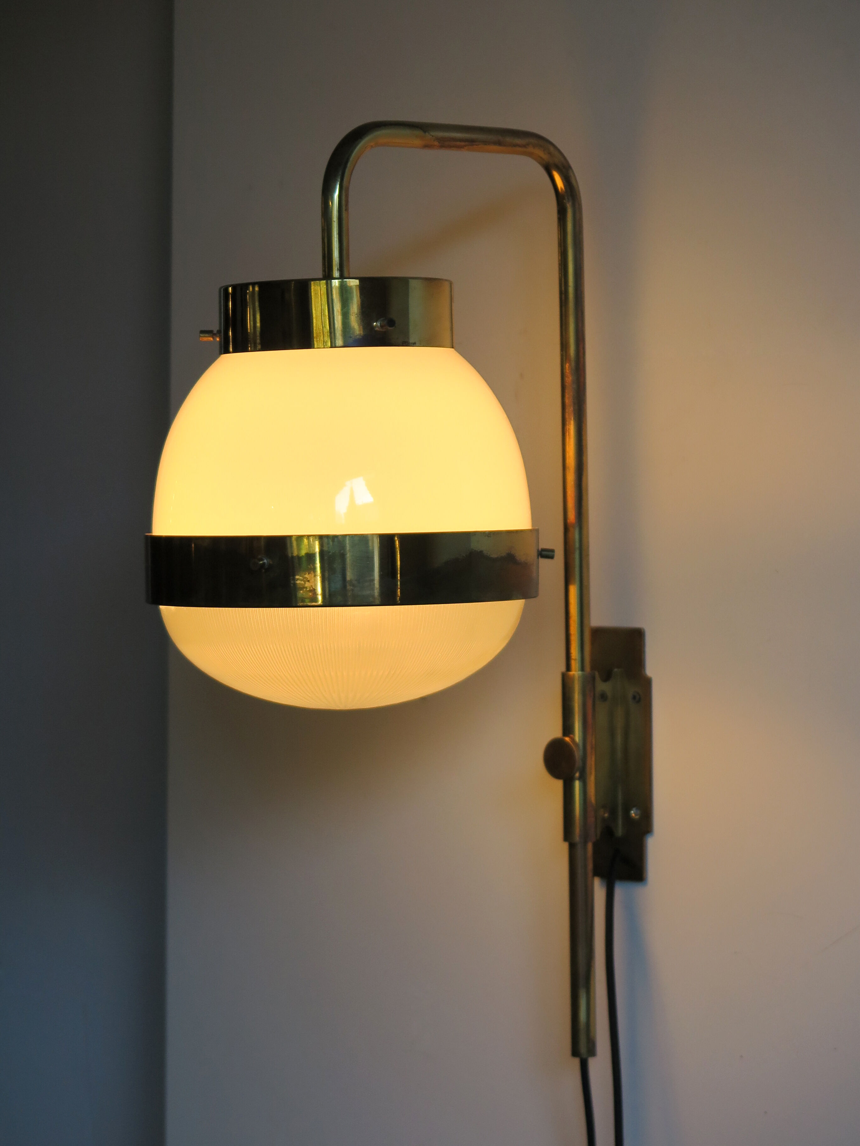 Sergio Mazza for Artemide, Italian "Delta" glass brass wall lamp 1960s