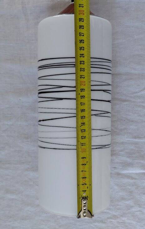 Suspension cylindrique en opaline zébré verre et teck vernis