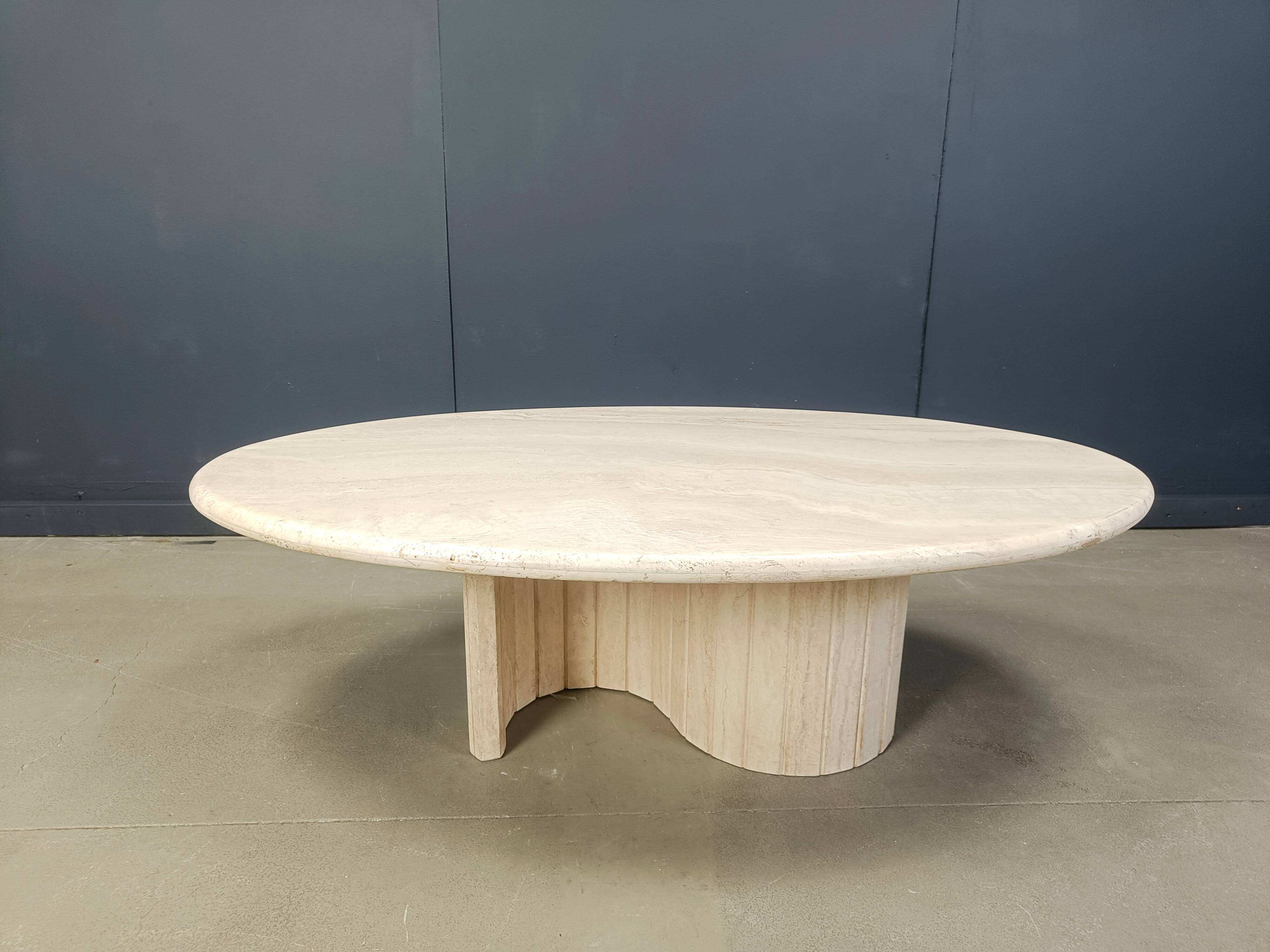 Vintage oval travertine coffee table, 1970s