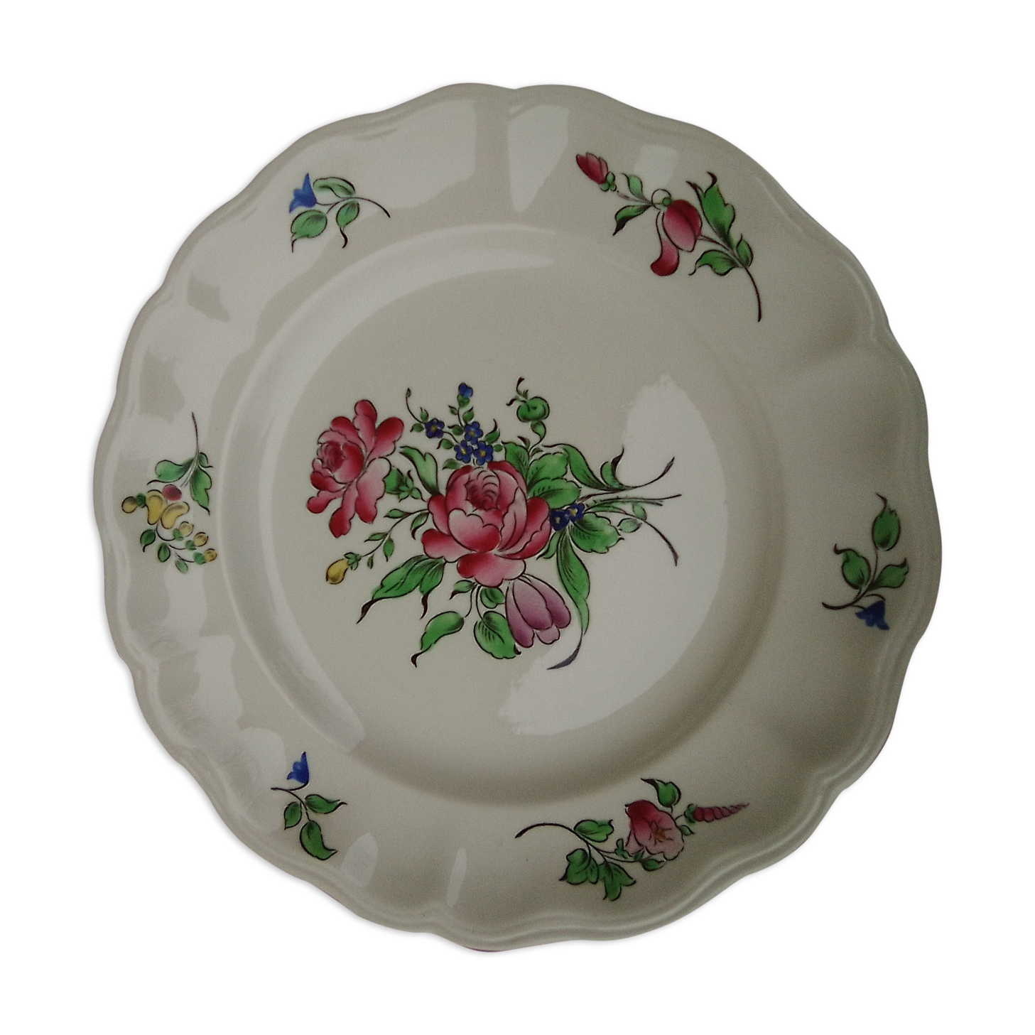 Assiette en faïence Keller Guerin Lunéville (KG)  motif fleurs diam 24,5 cm