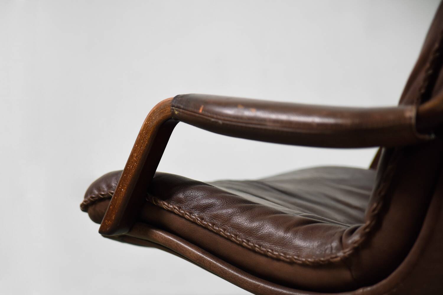 Vintage Mid-Century Danish Modern Leather Adjustable Easy Chair and Ottoman