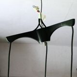 1970s teak, chrome metal and glass 3-globe pendant chandelier