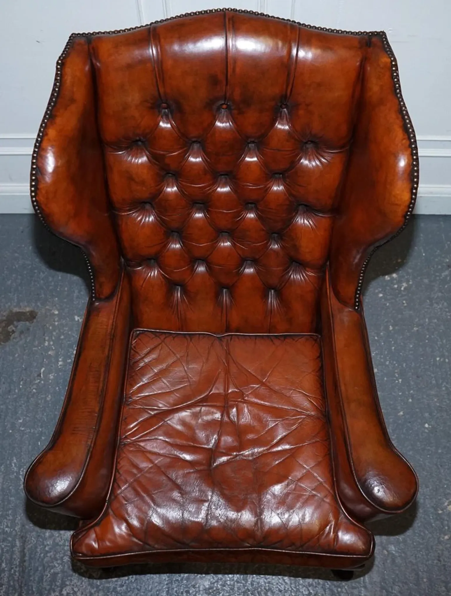 Chesterfield Wingback Armchairs with Flat Arms by William Morris, Set of 2