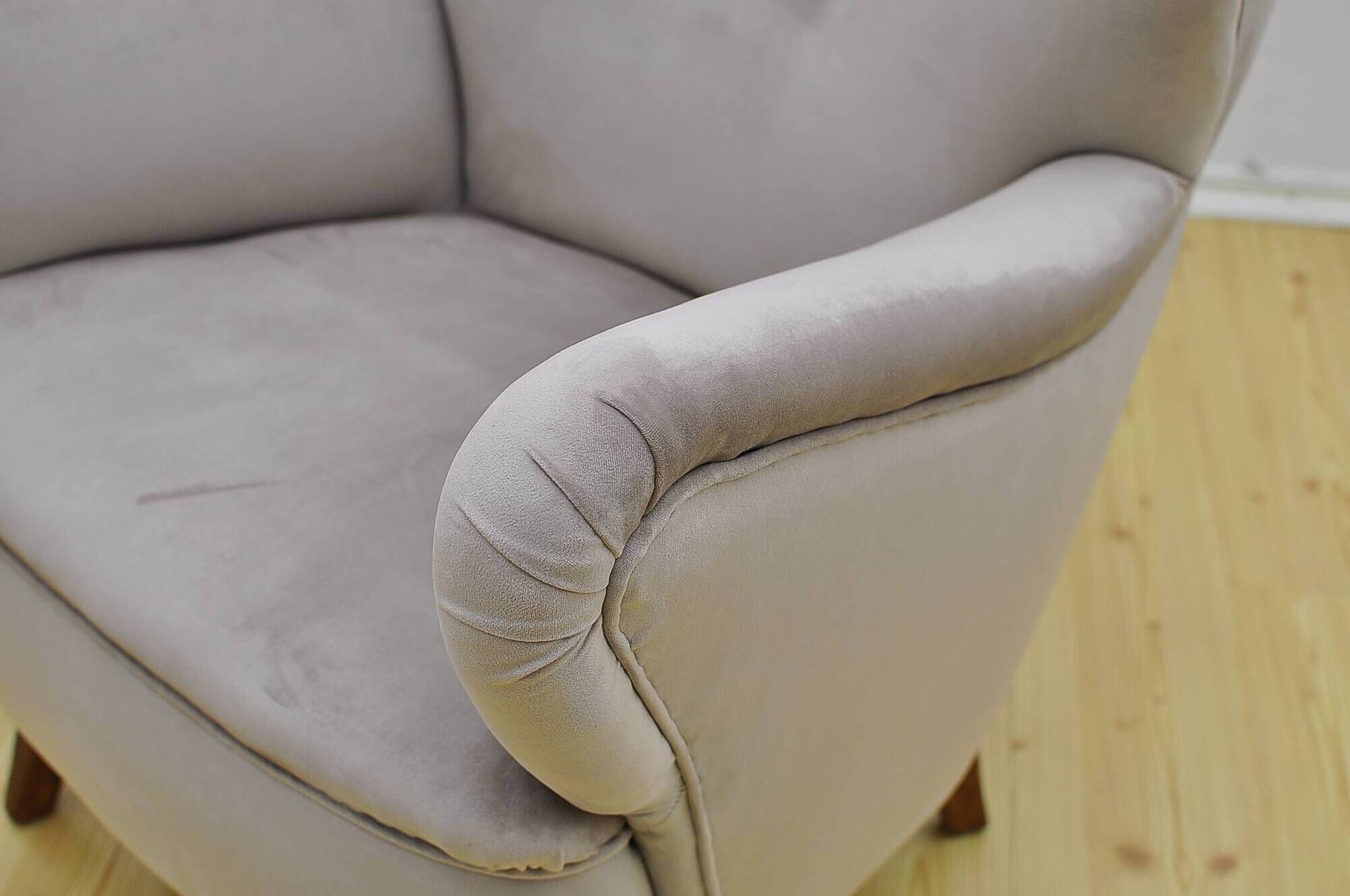Swedish Velvet Wingback Armchair, 1950s