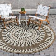 Tapis rond en jute à motifs en relief blanc