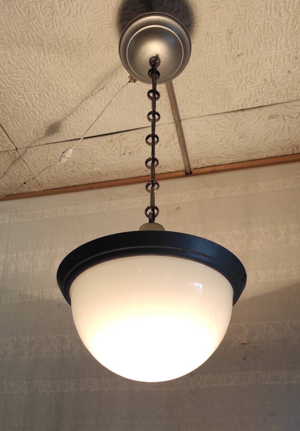 Art deco pendant light in metal, opaline and mercury glass by curtis lighting - 1920s/30s