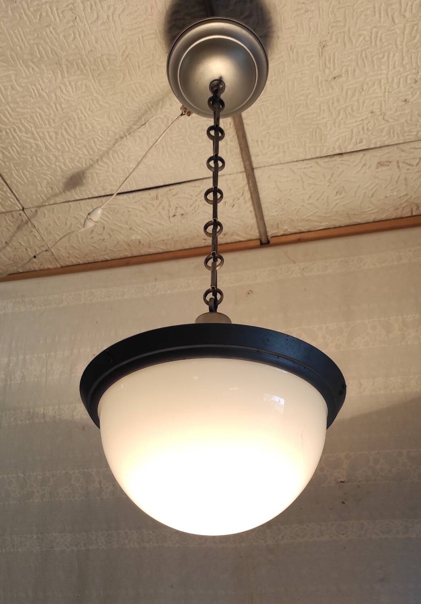 Art deco pendant light in metal, opaline and mercury glass by curtis lighting - 1920s/30s