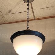 Art deco pendant light in metal, opaline and mercury glass by curtis lighting - 1920s/30s