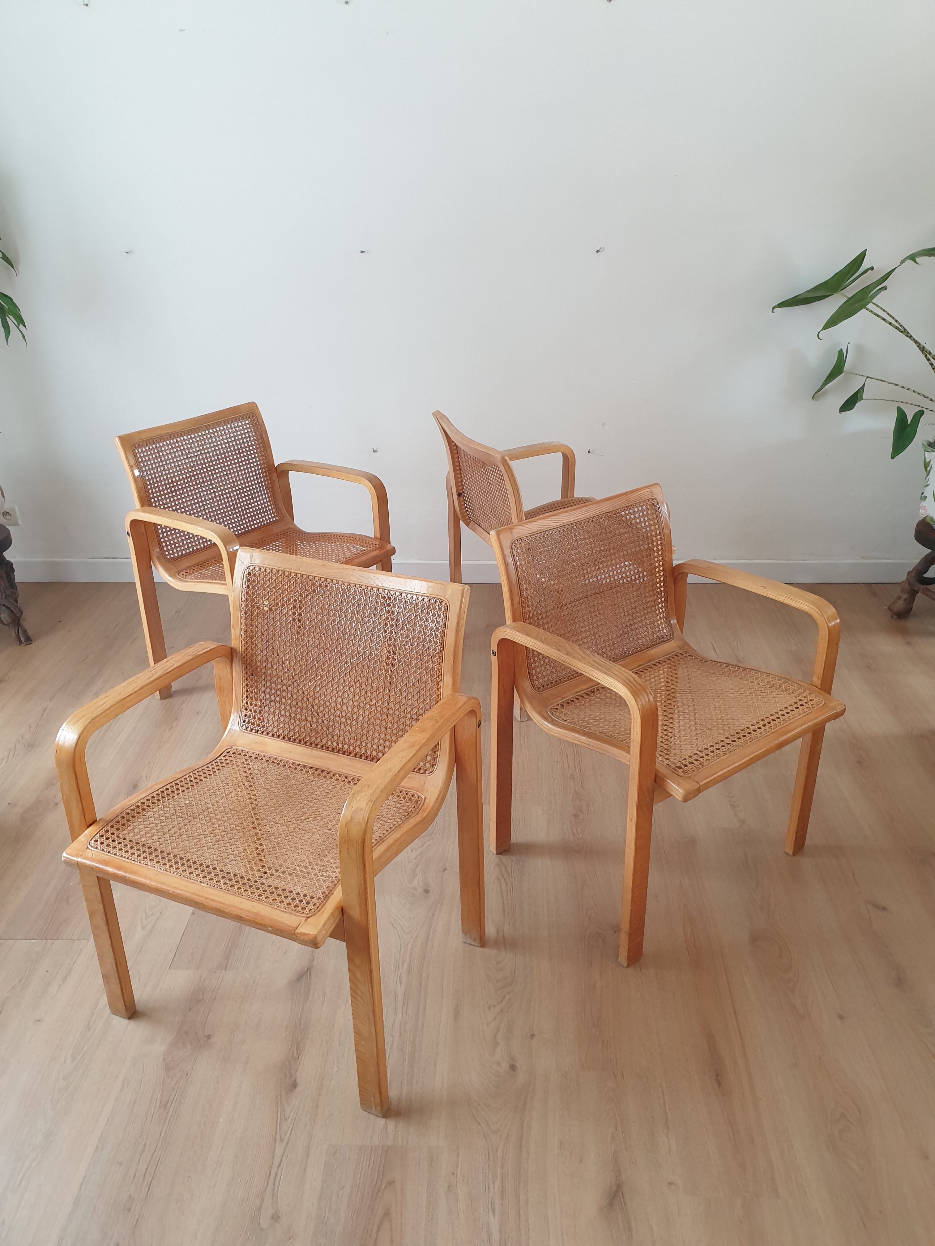 Set of 4 bentwood and cane diningchairs