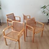 Ensemble de 4 chaises à manger en bois cintrés et en canette