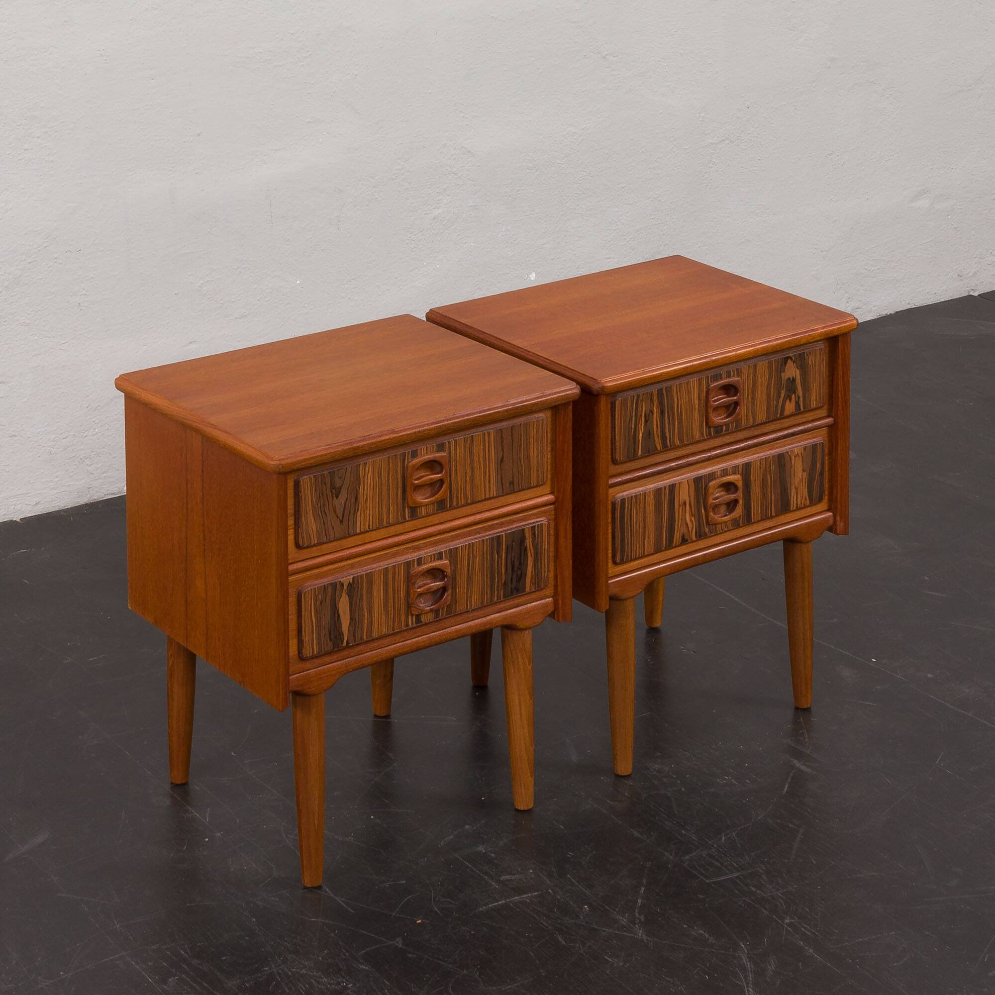 Mid-century teak bedside tables with rosewood inlays, Denmark 1960s