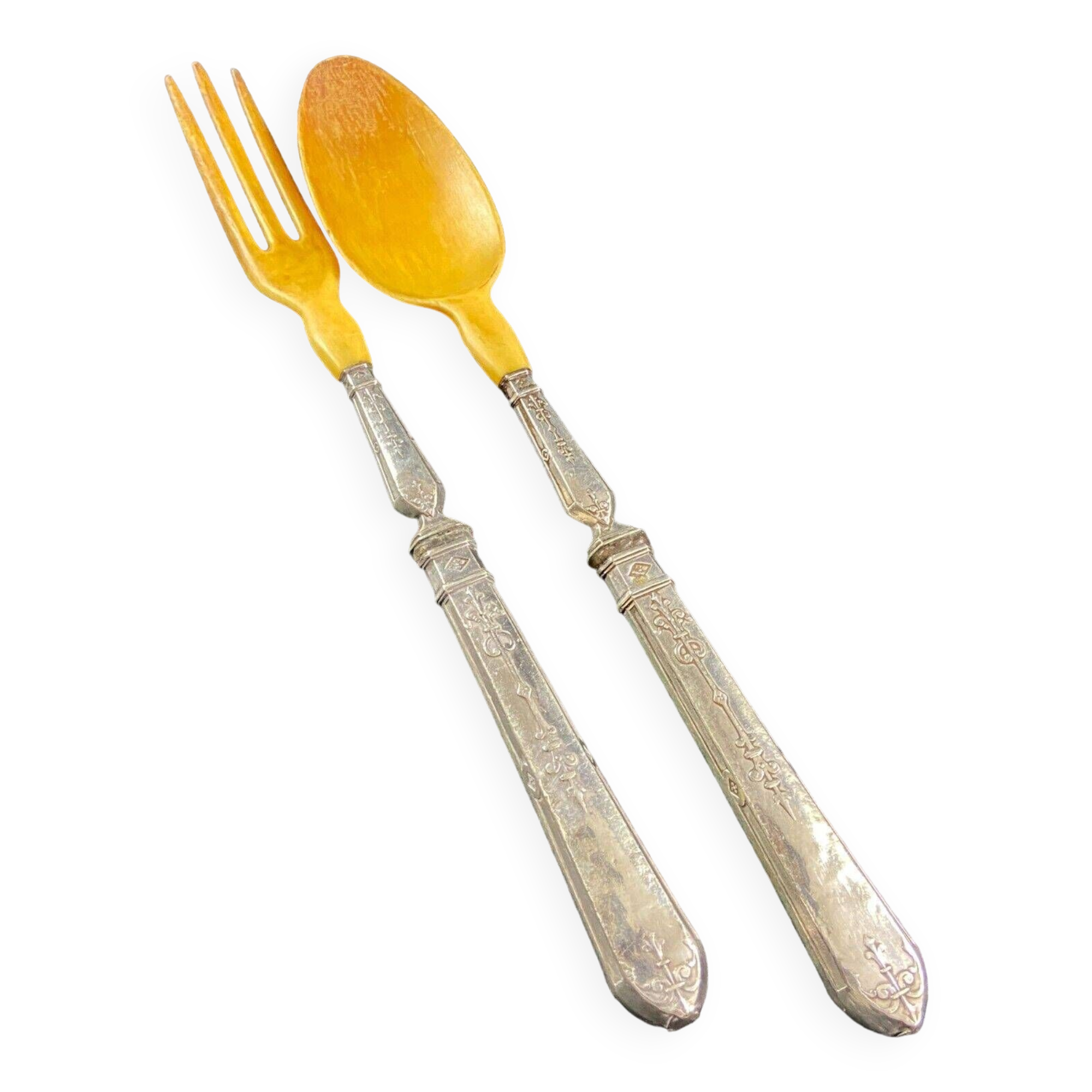 Service à salade manches en argent XIXe Restauration