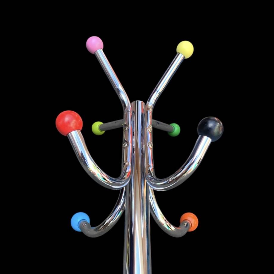 Chrome Parrot Coat Rack with Multi-Colored Balls – 1980s