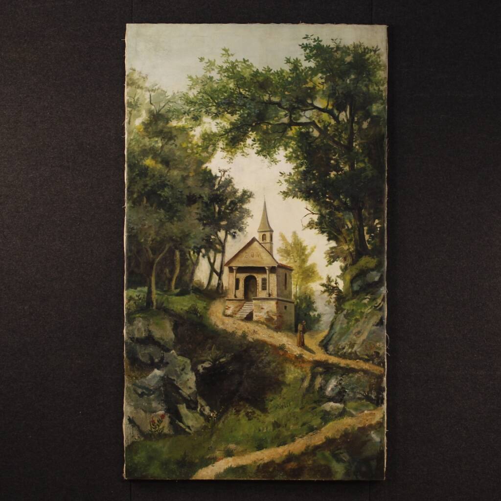 Tableau paysage de campagne huile sur toile du 19ème siècle