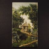 Tableau paysage de campagne huile sur toile du 19ème siècle