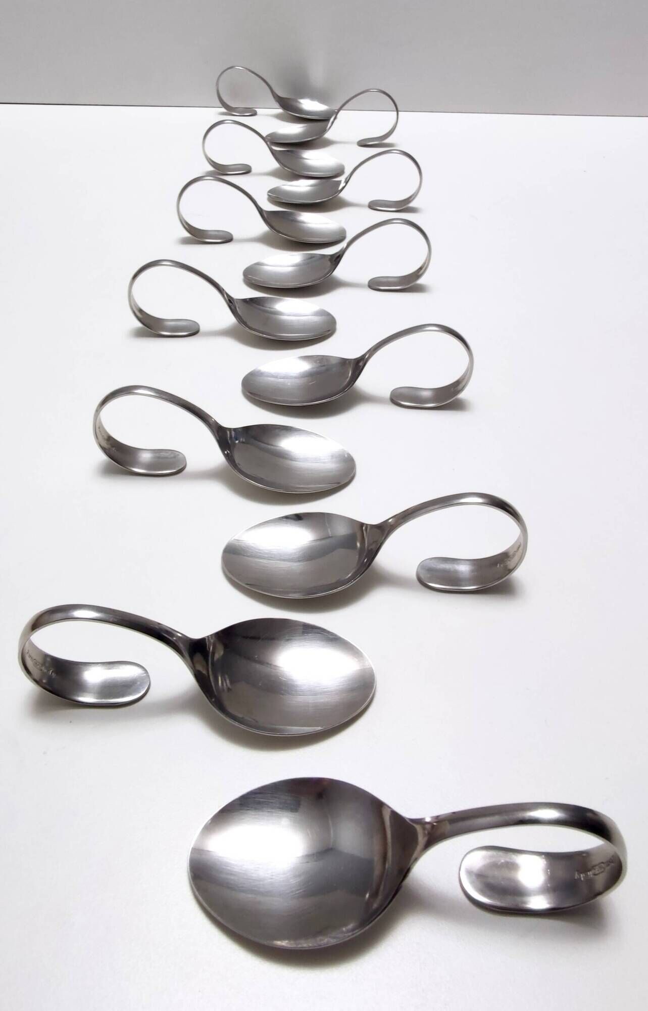 Postmodern Set of Twelve Steel Serving Spoon by Pinti, Italy, 1980s