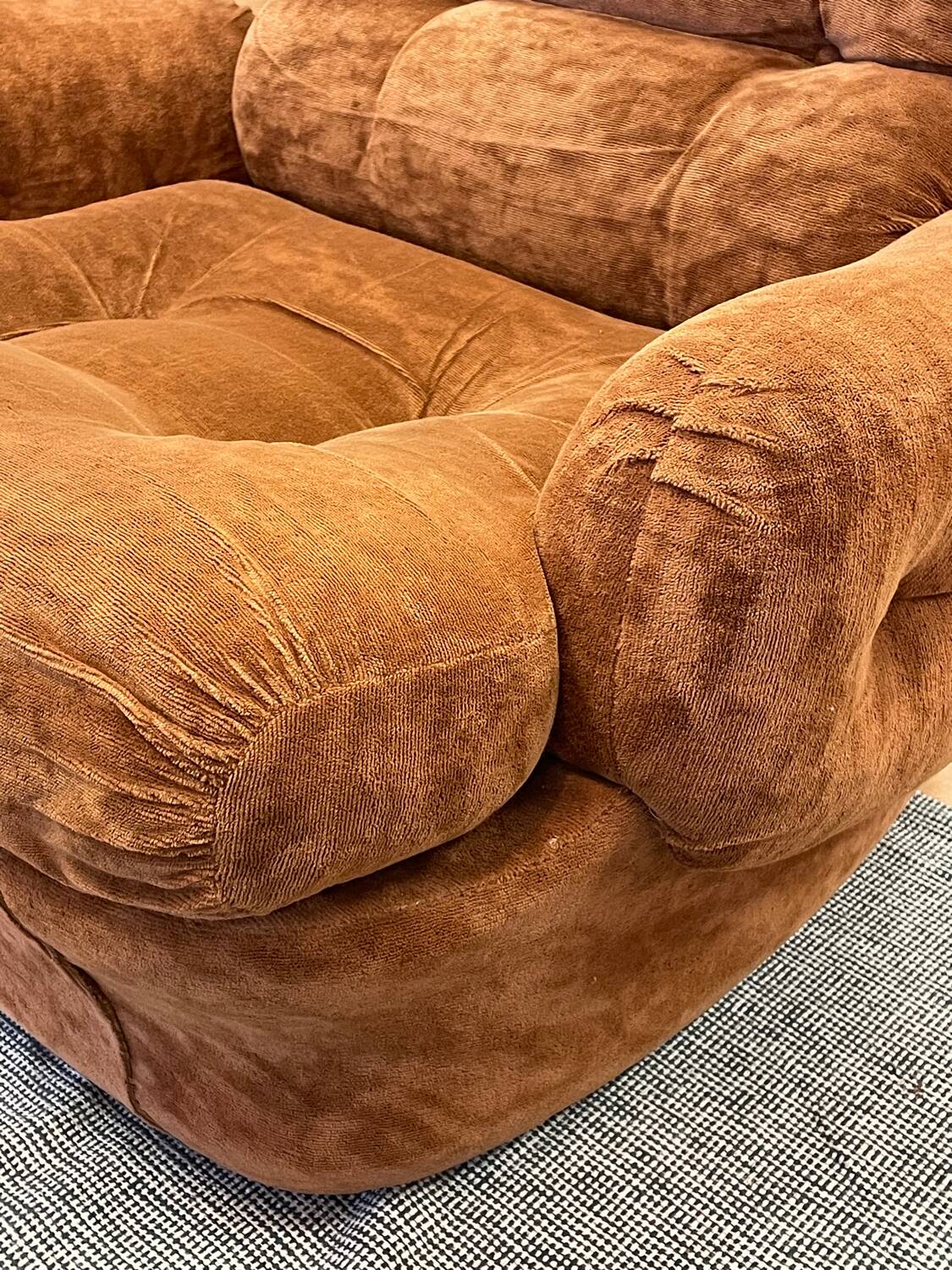 Brown velvet armchair, space age, 70s