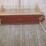 1960s brass folding magazine rack with lacquered wood decoration.