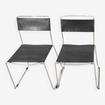 Chaise en cuir et cadre inox 1980 italie