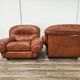 2 fauteuils en cuir cognac, années 1970