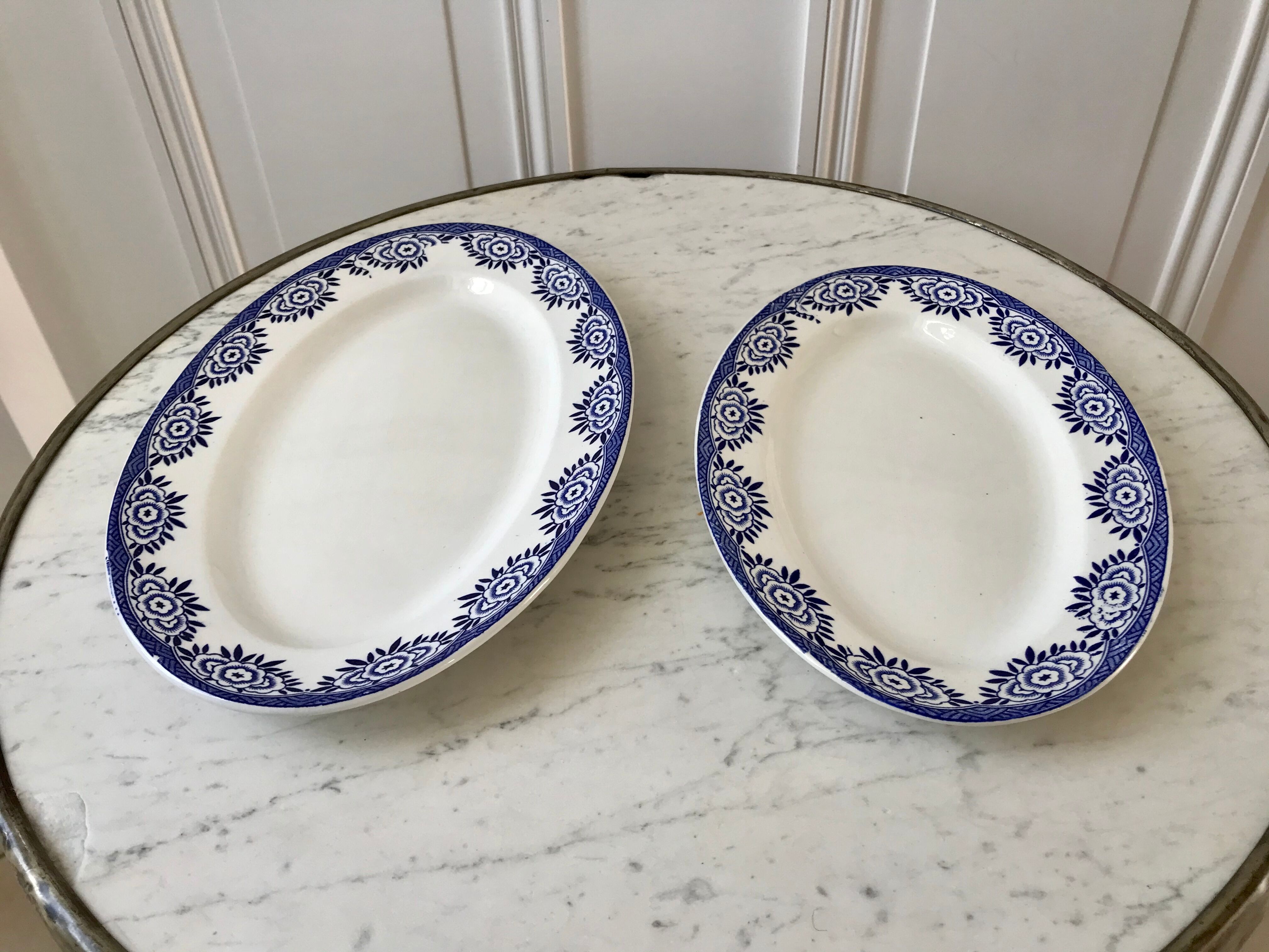 Duo of dishes Terre de Fer Sarreguemines model "Capri" Casino early twentieth century
