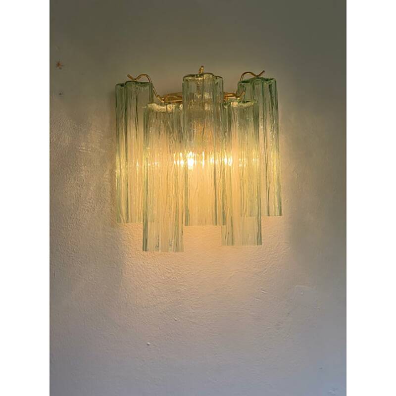 Italian Wall Light Green “Tronchi” Murano Glass Wall Sconce